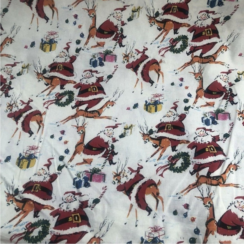 Christmas Fabric Santa Reindeer Rudolph Presents Wreath Candy Cane 1 Yard Retro